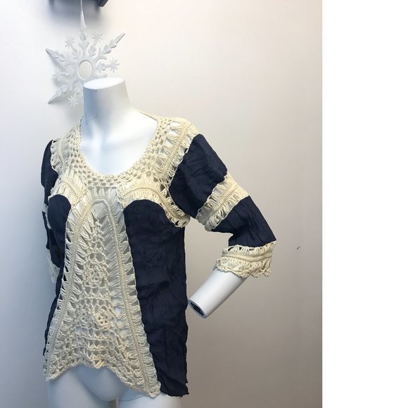 Boho Bohemian Crochet Crepe Cover-up Swim Beach Tunic Top Free People - Picture 3 of 3